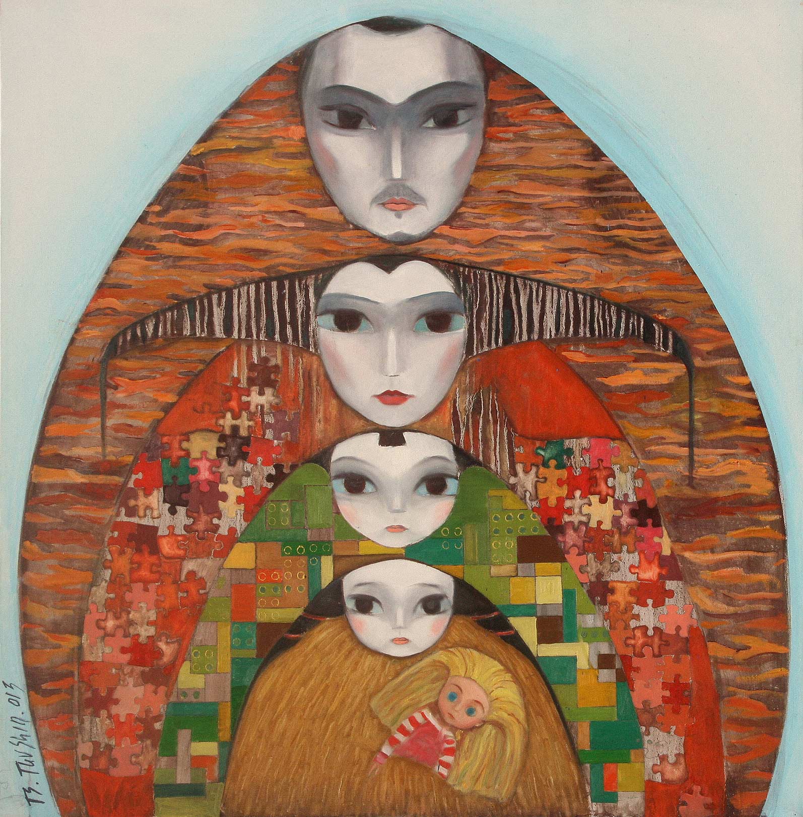 Huile sur toile 100x100 - représentation de la famille mongole